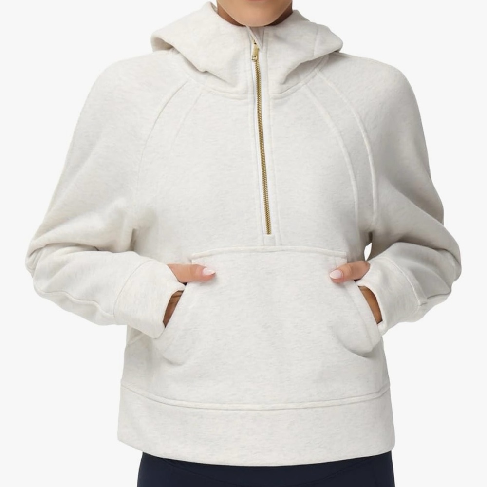 THE GYM PEOPLE Half Zip Long Sleeve Fleece Crop Pullover Hoodie - medium